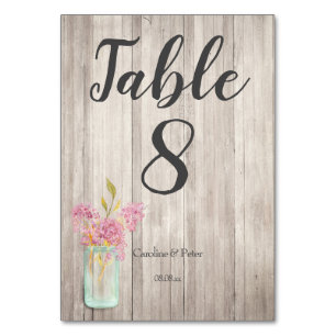 Pink Floral Mason Jar Rustic Wedding Table Number