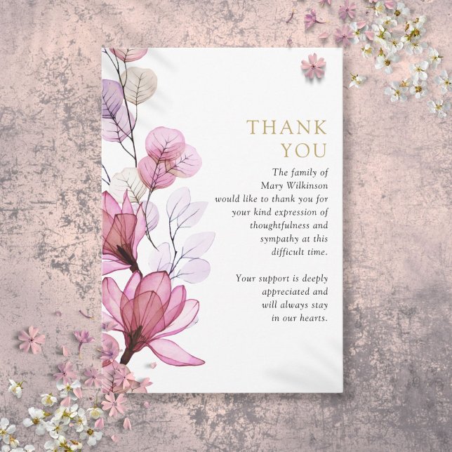 Pink Floral Memorial Celebration Of Life Funeral Thank You Card (Pink Floral Memorial Celebration Of Life Funeral Thank You Card)