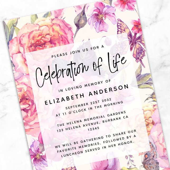 Pink Floral Memorial Celebration of Life Invitation (Creator Uploaded)