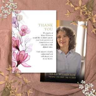 Pink Floral Memorial Celebration Of Life Photo Thank You Card
