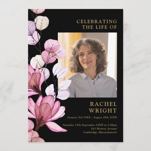 Pink Floral Memorial Funeral Order Of Service Program (Front)