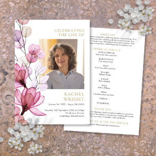 Pink Floral Memorial Funeral Order Of Service Program
