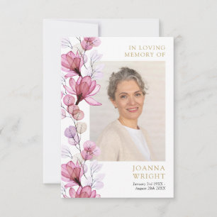 Pink Floral Memorial Funeral Prayer Photo Card