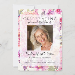 Pink Floral Memorial Service Invitation