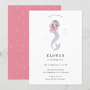 Pink Floral Mermaid Birthday Party Invitation
