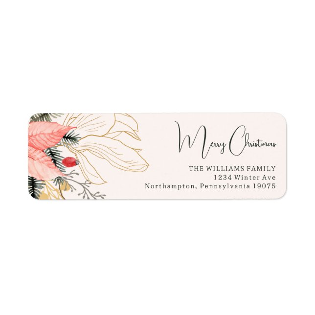 PInk Floral Merry Christmas Return Address Label (Front)