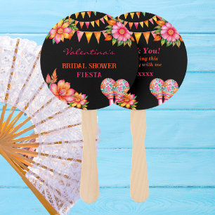 Pink Floral Mexican Fiesta Bridal Shower Hand Fan