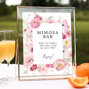 Pink Floral Mimosa Bar Sign