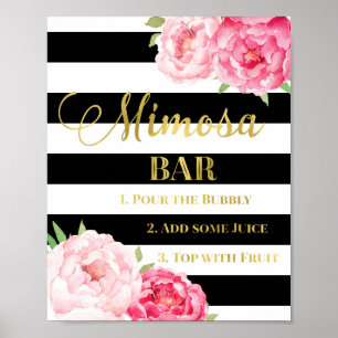 Pink Floral Mimosa Bar Sign Gold Black Stripes