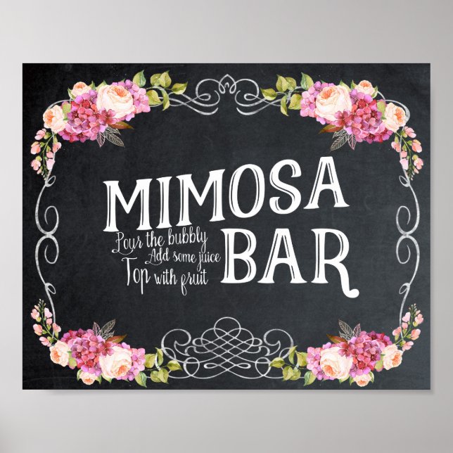 pink floral Mimosa Bar Wedding Sign bbq (Front)