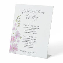 Pink Floral Minimal Wedding Welcome Sign Schedule