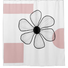 Pink floral minimalist shower curtain