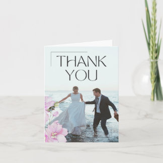Pink Floral Minimalist Wedding Thank You Card