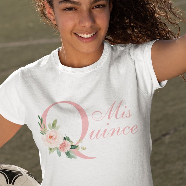 Pink Floral Mis Quince 15th Birthday T-Shirt (Creator Uploaded)