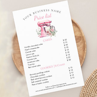Pink Floral Mixer Bakery Price List Flyer