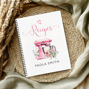 Pink Floral Mixer Personalised Recipe Notebook