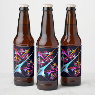 Pink Floral Modern Abstract Art Colour Pattern #01 Beer Bottle Label