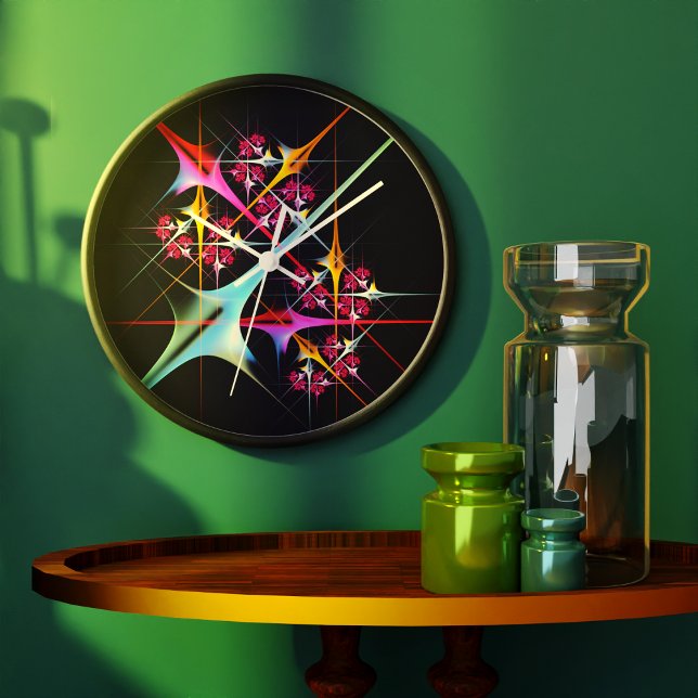 Pink Floral Modern Abstract Art Colour Pattern #01 Large Clock (Pink Floral Modern Abstract Art Color Pattern #01 Clock)