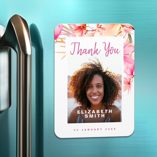Pink Floral Modern Elegant Thank You Magnet (Creator Uploaded)