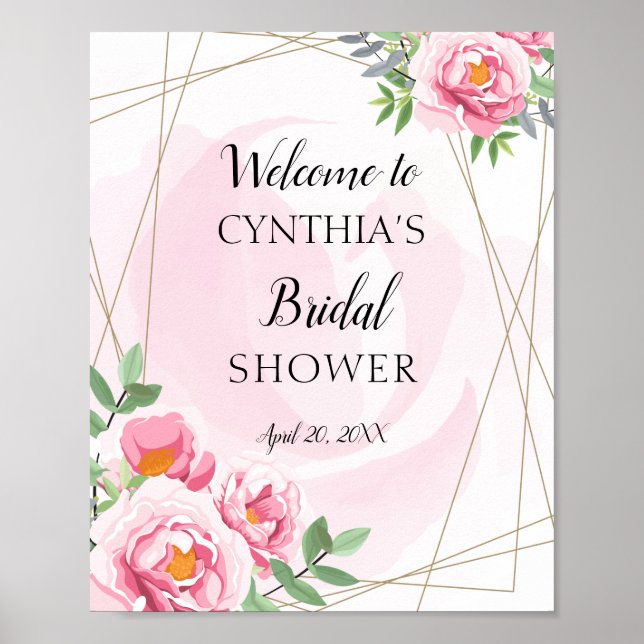 Pink Floral Modern Geometry Bridal Shower Welcome Poster (Front)