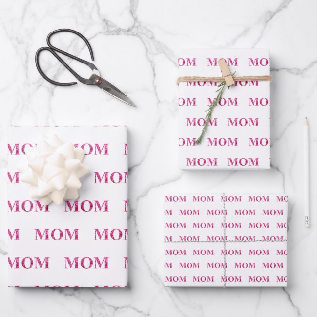 Pink Floral MOM Lettering Pattern Wrapping Paper Sheet (Front)
