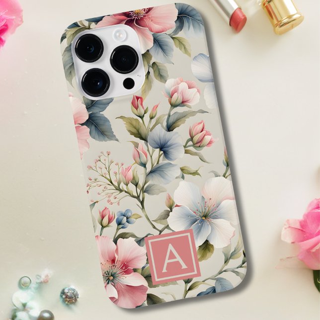 Pink Floral Monogram Case-Mate iPhone Case (Creator Uploaded)