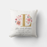 Pink Floral Monogram Initial Letter L Birth Stats