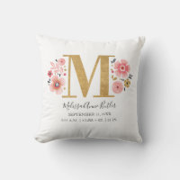 Pink Floral Monogram Initial Letter M Birth Stats