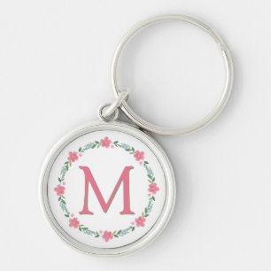 Pink Floral Monogram Keychain