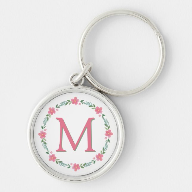 Pink Floral Monogram Keychain (Front)