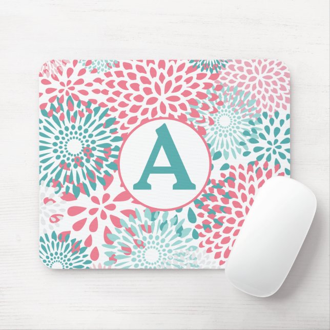 Pink Floral Monogram Mouse Pad (With Mouse)