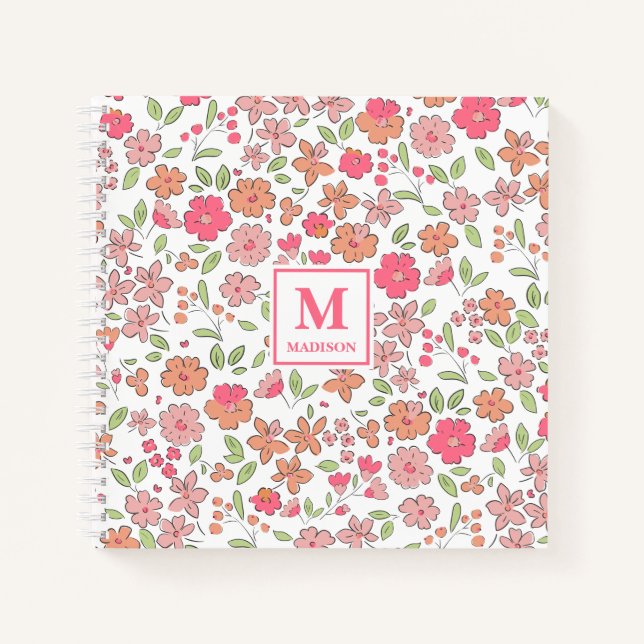 Pink Floral Monogram Notebook Journal (Front)