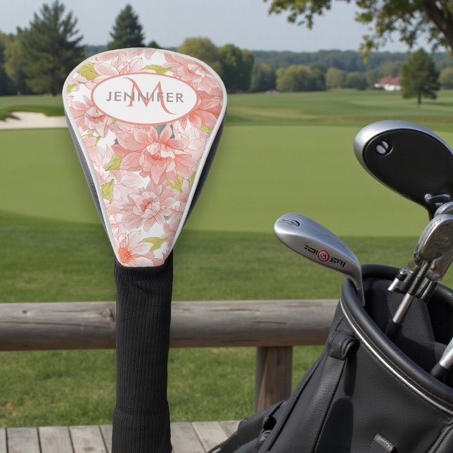 Pink Floral Monogram Personalised Name Golf Head Cover (Creator Uploaded)