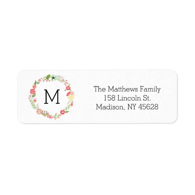 Pink Floral Monogram Return Address Label (Front)