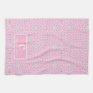 Pink floral Monogram Tea Towel