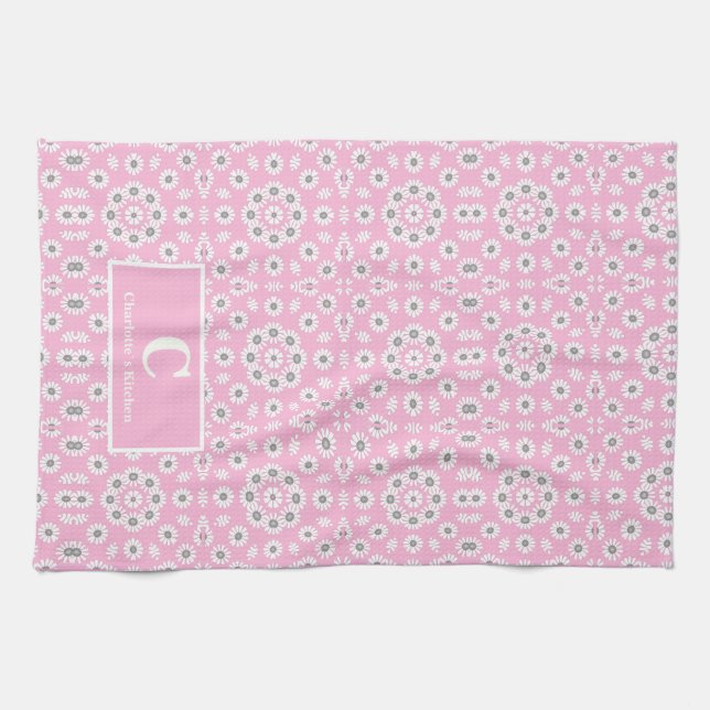 Pink floral Monogram Tea Towel (Horizontal)