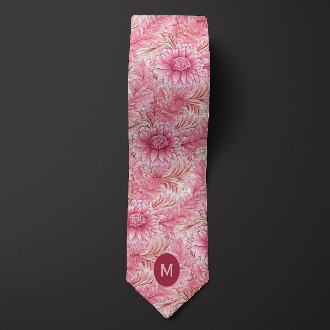 Pink Floral Monogram Tie (Creator Uploaded)