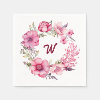 Pink Floral Monogrammed Initial Napkin