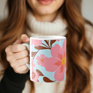 Pink Floral Mood – Pastel Vibes-Retro Flowers Coffee Mug