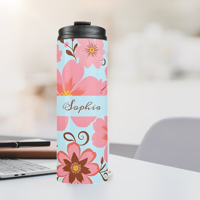 Pink Floral Mood – Pastel Vibes-Retro Flowers Thermal Tumbler (Pink Floral Mood –Pastel Vibes-Thermal Tumbler)