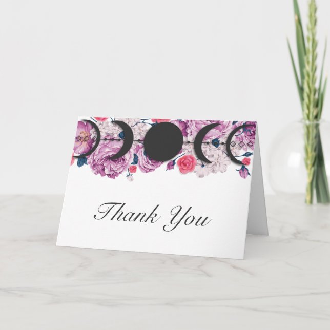 Pink Floral Moon Phases Handfasting Thank You Card (Front)