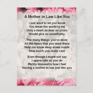 Pink Floral - Mother in Law Poem Postcard