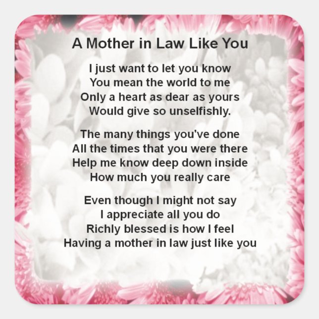 Pink Floral -  Mother in Law Poem Square Sticker (Front)