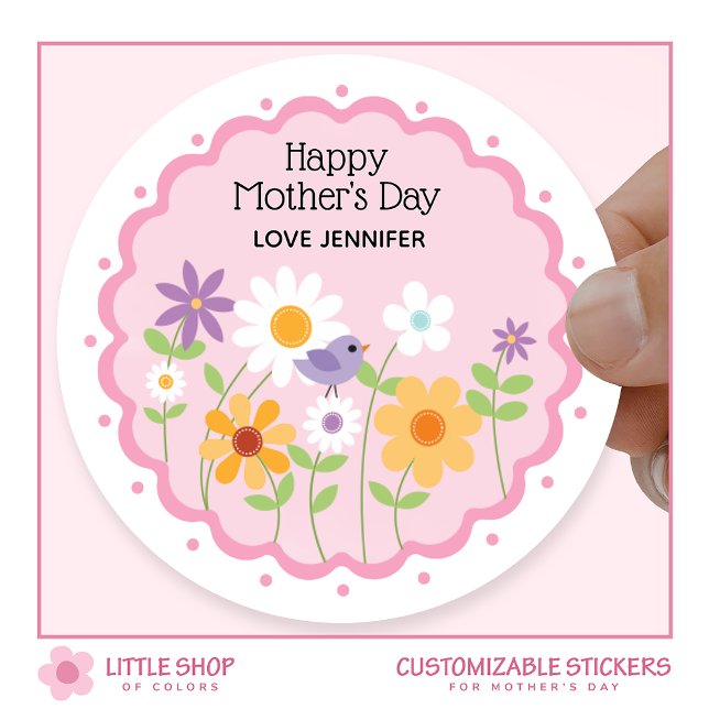 Pink Floral Mother’s Day Classic Round Sticker (Creator Uploaded)