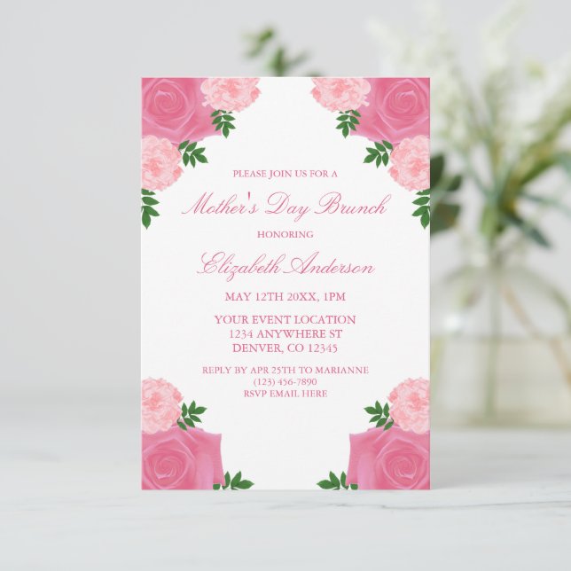 Pink Floral Mother's Day Brunch Invitation (Standing Front)