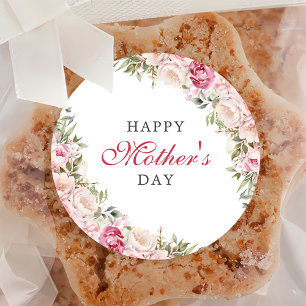 Pink Floral Mother's Day Brunch Party Classic Round Sticker