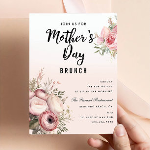 Pink Floral Mother's Day Brunch Party Invitation