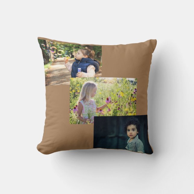 Pink Floral Mother's Day Mama's three photo cubs   Cushion (Front)