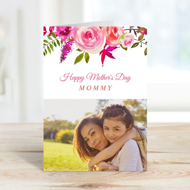 Pink Floral Mother's Day Photo Card for Mom (Creator Uploaded)