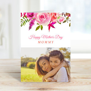 Pink Floral Mother's Day Photo Card for Mum